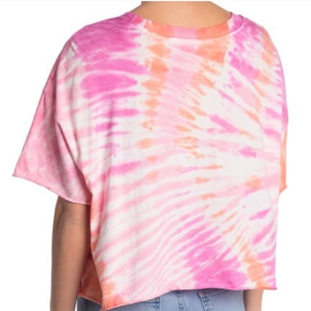 Pink tie dye oversized boxy cropped pocket t shirt - Picture 2 of 3